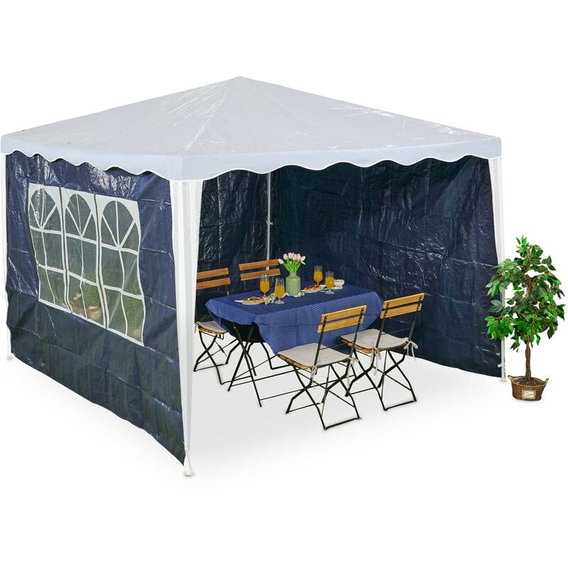 Image of Gazebo Side Panels, 3x Set, 2x3m, Waterproof, Easy Fastener, Party Tent, Plastic, Window, Blue - Relaxdays