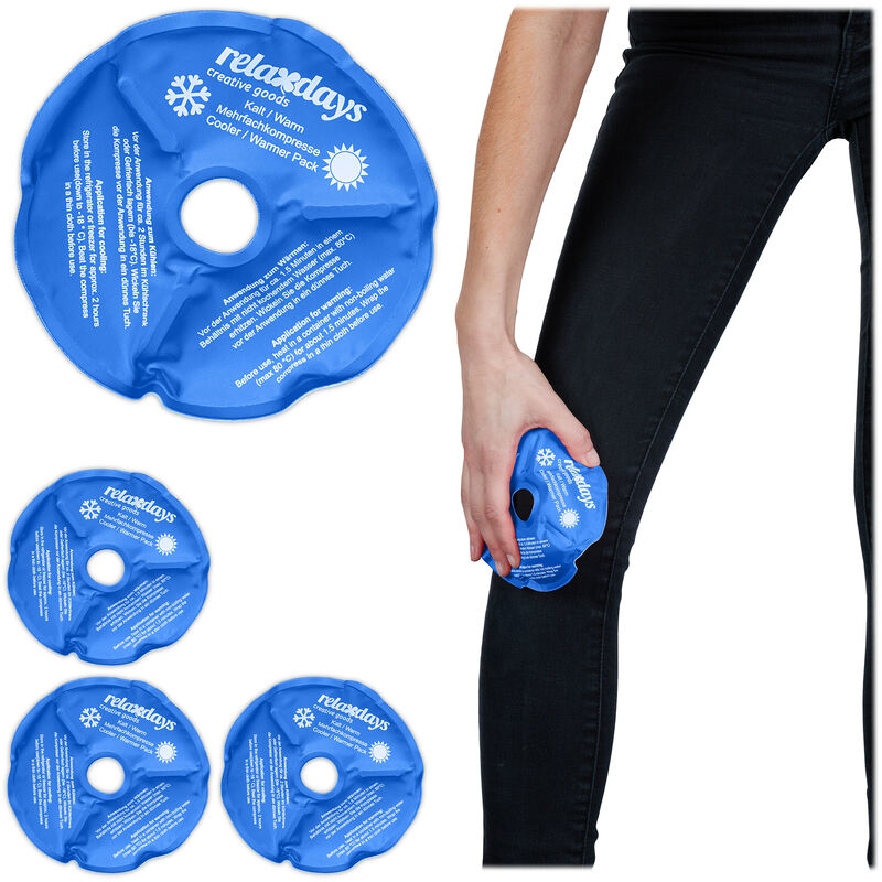 Relaxdays - Gel Knee Pads, Set of 4, Cold & Warm Compress, Cooling Pack, First Aid, Cut Out for Kneecap, Pain Relief, Blue