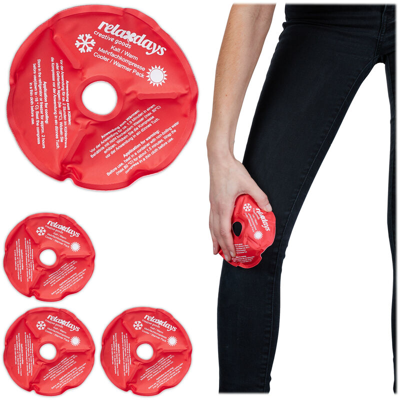 Relaxdays Gel Knee Pads, Set of 4, Cold & Warm Compress, Cooling Pack, First Aid, Cut Out for Kneecap, Pain Relief, Red