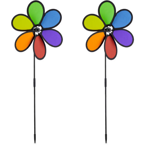 Relaxdays Girandola a Vento, Set da 2, Forma a Fiore, Giardino e Balcone, Gioco per Bambini, HLP: 66x27x7 cm, Colorata