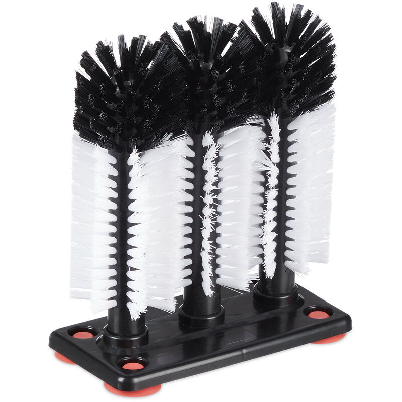 Relaxdays - Glass Cleaner Brush, 3x Set, with Suction Cup, Gastronomy, Rinse, Scrub, HxWxD: 22 x 18.5 x 10 cm, Black/White