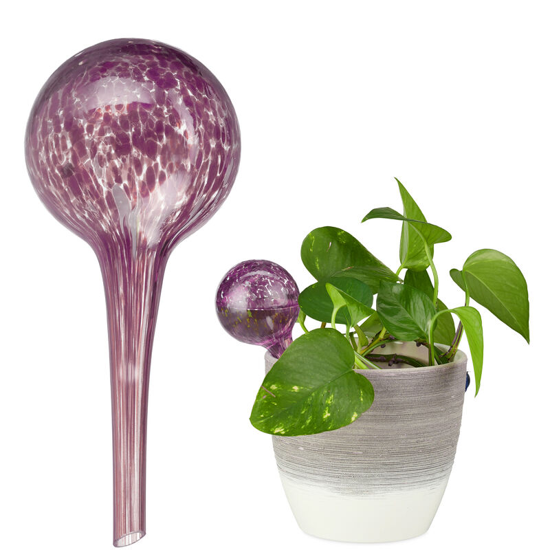 Relaxdays - Globes d'arrosage lot de 2, Distributeur eau plantes et fleurs, outil de bureau, ø 6 cm, noir, mauve
