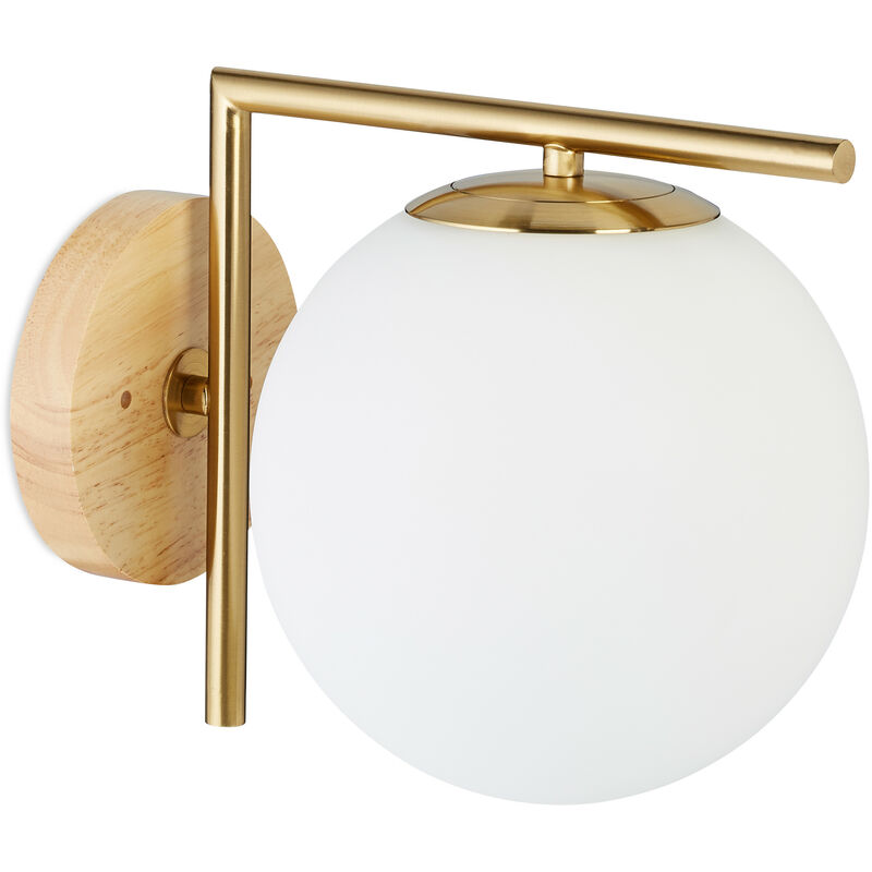 Globi Brass Wall Light, Metal, Glass Ball Shade, HxWxD: 23 x 20 x 28 cm, Modern, Design Lamp, Matt - Relaxdays