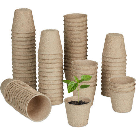   Godet pour semis, lot de 80, biodégradables, cellulose, HxD: 5x6 cm, pots ronds pour légumes, nature