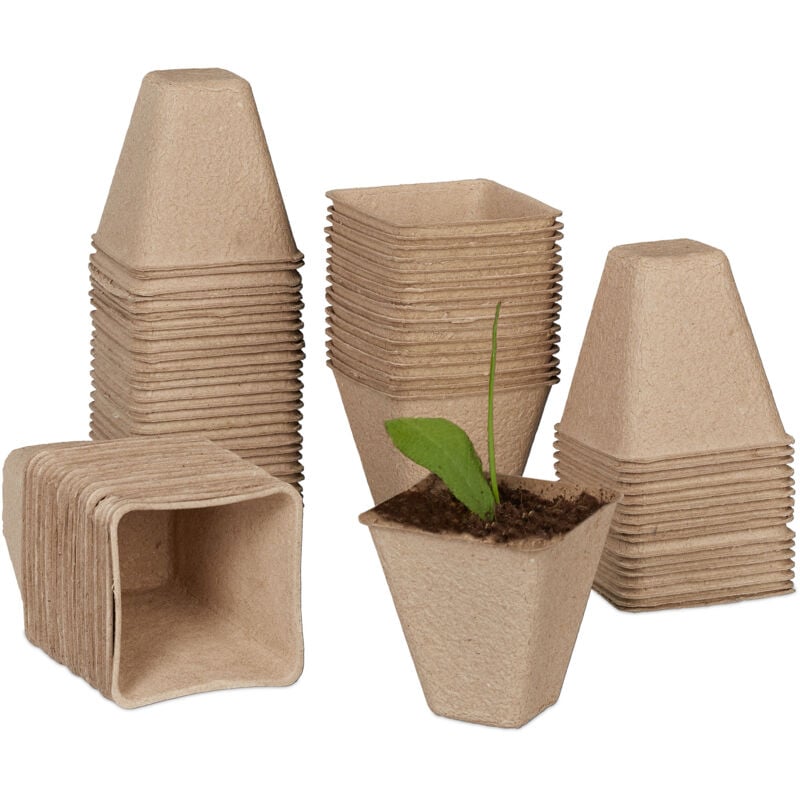 Godets semis, lot pratique de 240, carré, hlp 8 x 8 x 8 cm, pots de jardinage en papier, nature