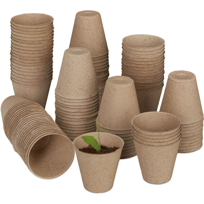 Godets semis biodégradables, lot de 240, cellulose, h x d 7,5 x 8 cm, pots de jardinage ronds, petit, nature