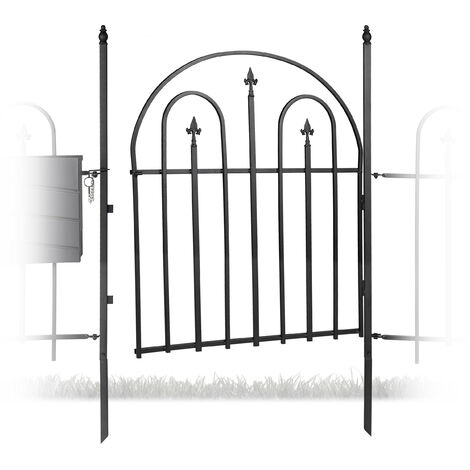main image of "Relaxdays GOTH Metal Garden Gate with Posts, Antique Style, 120 cm Tall, 90 cm Long, Arched Garden Door, Black"