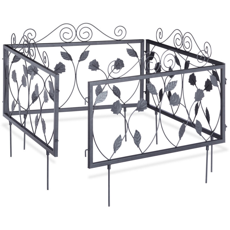 Goth Set Of 12 Metal Garden Fencing Panels, Yard Fence For Inserting, 33 X 56.5 Cm, Black - Relaxdays