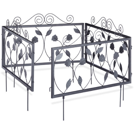Relaxdays GOTH Set of 4 Metal Garden Fencing Panels, Yard Fence for Inserting, 33 x 56.5 cm, Various Colours
