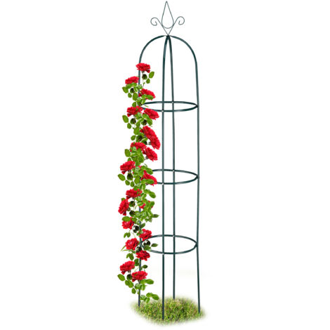 Relaxdays Graticolato ad Obelisco, per Piante Rampicanti, Rose, Resistente, Autoportante, Altezza 200 cm, Verde Scuro