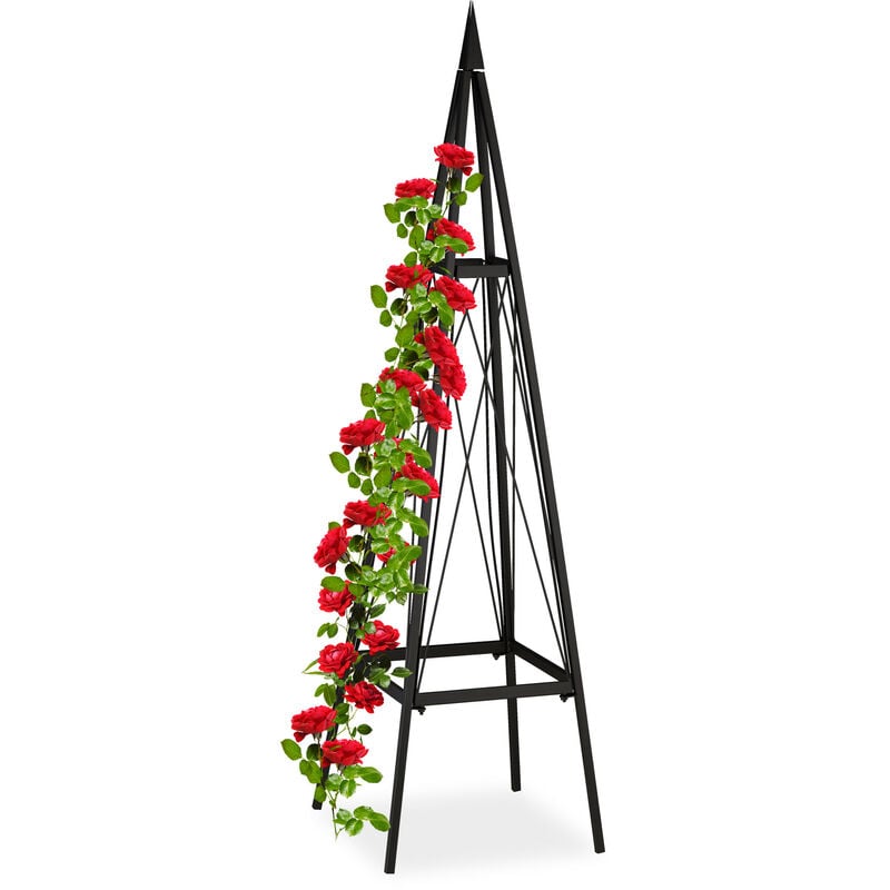 Relaxdays - Garden Obelisk, Pyramid, Climbing Plants Support, Metal, Free-Standing, Weatherproof, Iron, h: 132 cm, Black