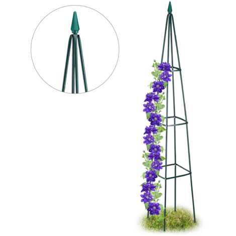Relaxdays Graticolato Piramidale da Terra per Piante Rampicanti, Rose, Resistente, Altezza 192cm, in Ferro, Verde Scuro