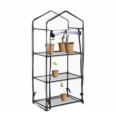 Relaxdays Greenhouse For Balcony, PVC Film, Steel, HxWxD:  126 x 59 x 37 cm, Mini Propagator 3 Levels, Black/Transparent