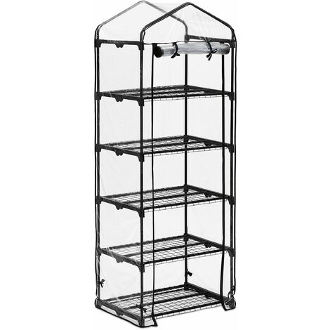 Relaxdays Greenhouse For Balcony, PVC Film , Steel, HxWxD:  192 x 69 x 50 cm, Propagator 5 Levels, Black/Transparent