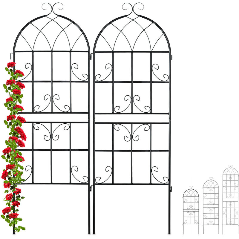 Metal Trellis, Set of 2, Climbing Plant Support, Free-Standing, Vintage Style, 150x50 cm, Garden Panels, Black - Relaxdays