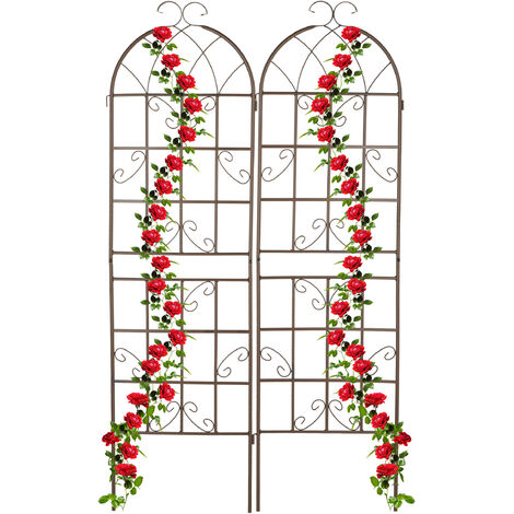 Relaxdays Grigliati per Rampicanti, Set da 2, HxL 179x52 cm, Supporti in Metallo per Piante Tralicci a Incastro, Marrone