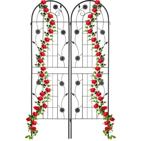Relaxdays Grigliati per Rampicanti, Set da 2, HxL 180 x 50 cm, Supporti in Metallo per Piante, Tralicci a Incastro, Nero