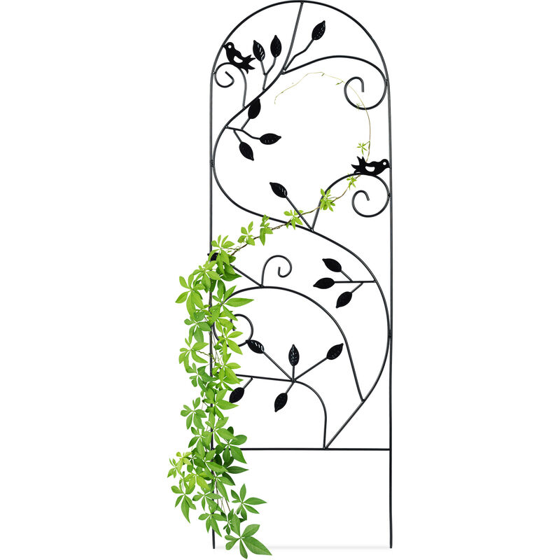 Grigliato da Giardino con Uccellini, in Metallo, per Piante Rampicanti, 120x40 cm, Colore Nero - Relaxdays