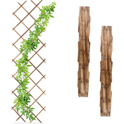 Relaxdays Grigliato in Legno per Rampicanti, 180x60 cm, Set 3 Tralicci Allungabili Piante Giardino e Balcone, Fiammato