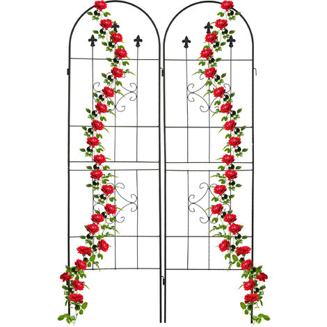 Relaxdays Grilles tuteur plantes, set de 2, HxL 180x50 cm, en métal, treillis autonome pour fleurs, à planter, noir