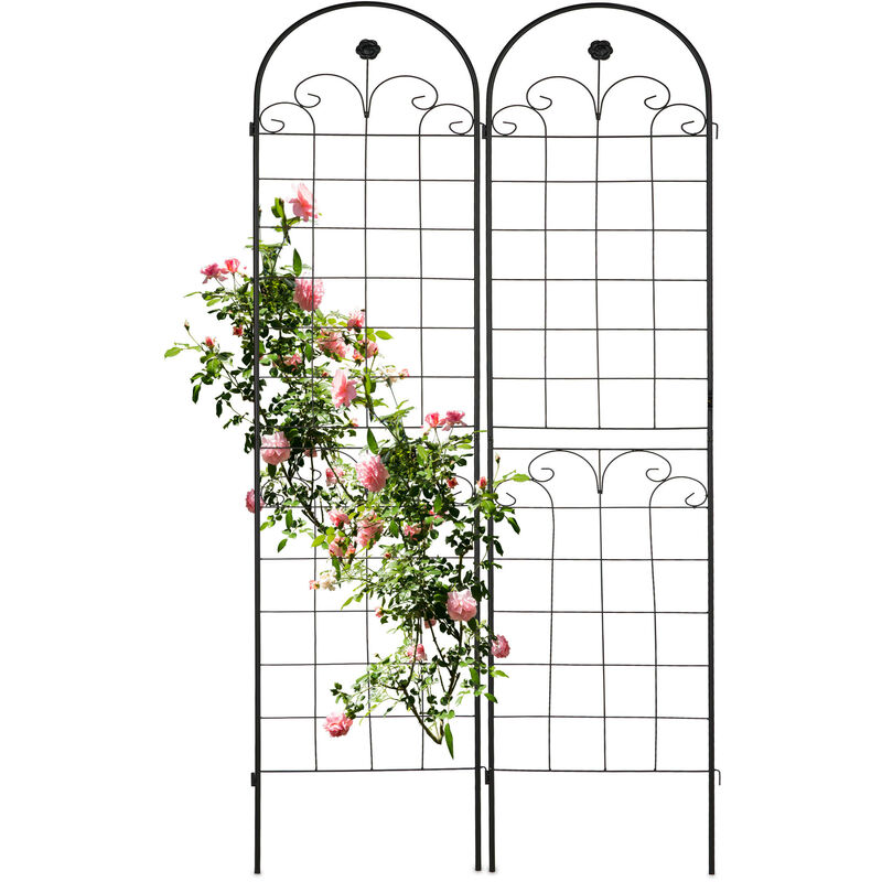 Grilles tuteur plantes, set de 2, HxL 180x50 cm, treillis autonome pour fleurs, à planter, en métal, noir - Relaxdays