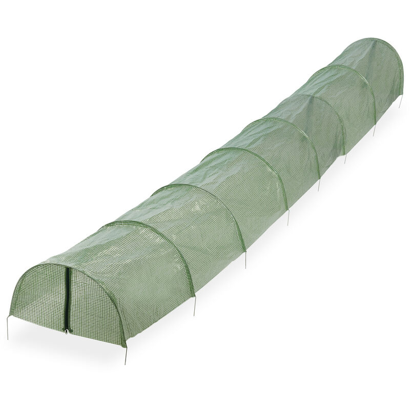 Grow Tunnel, 5 m Long, pe Plastic with Zip, Plant Greenhouse, 8 Arches, Polytunnel, Seedling Protection, Green - Relaxdays