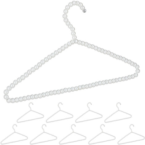 Relaxdays Grucce Appendiabiti con Perline, Set da 10, Shirt Giacche, Asta per Pantaloni e Gonne, 40 cm, Plastica, Bianco