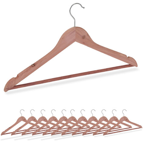 Relaxdays Grucce Appendiabiti, Set da 12 Appendini con Protezione Antitarme, Barra Appendi Pantaloni, Legno, Naturale