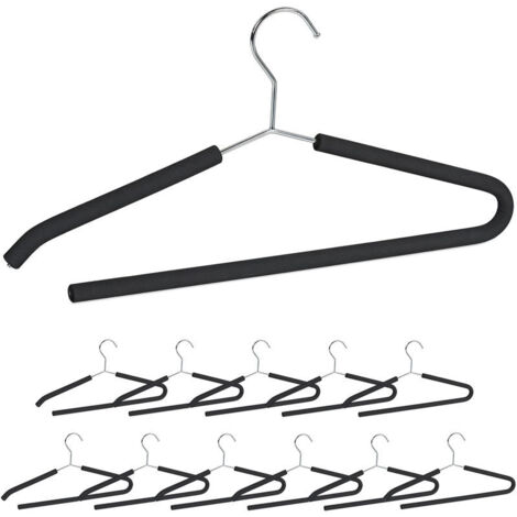 Relaxdays Grucce per pantaloni, set da 12, barra trasversale in schiuma, gruccia per abiti, gruccia aperta antiscivolo, nero