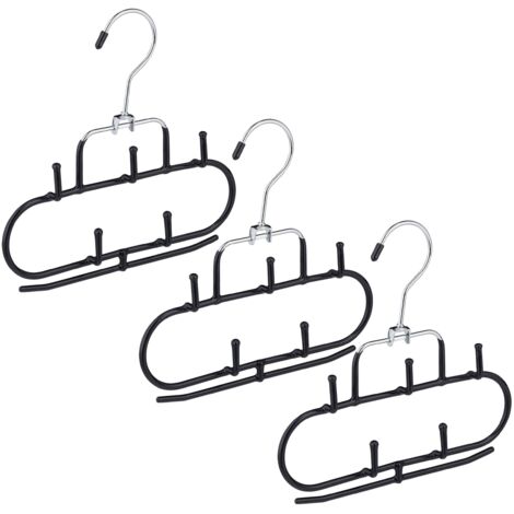 relaxdays Gruccia Multipla, Set 3X Stampelle, Organizer 5 Ganci, Antiscivolo, Salvaspazio, Appendini, Nere, 3 pz