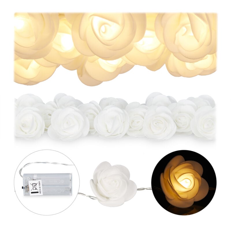 2x Guirlandes lumineuses de 20 roses led chaque, à piles pour mariages, St Valentin, lumière chaude, blanche