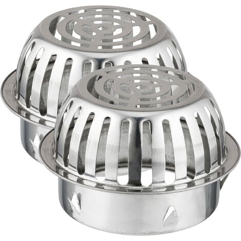 Relaxdays gutter leaf guard, set of 2, for 120 mm downpipes, stainless steel, protection against clogging, leaf catcher, silver