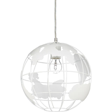 Relaxdays Hängeleuchte Kugel, Pendelleuchte im Globus Design, höhenverstellbare Deckenlampe aus Metall, Ø 30 cm, weiß