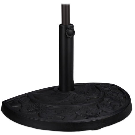Relaxdays half-round parasol base, for pole diameters 34-50 mm, weatherproof, floral design, garden & balcony, black