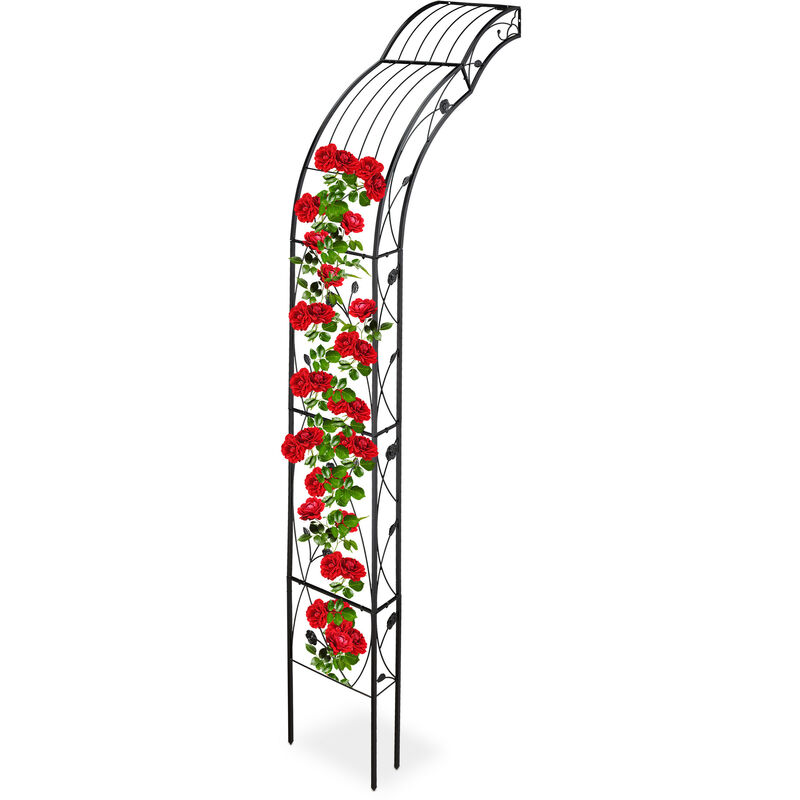 Relaxdays - half round plant support, wall-mounted garden arch, trellis for roses, obelisk, outdoor, iron, black