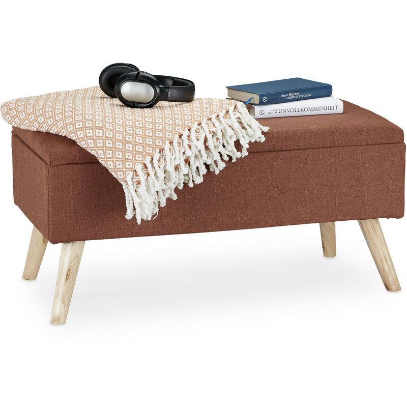 Hallway Storage Bench, Padded, Wooden Legs, Fabric Cover, Hxwxd: 39.5 X 79.5 X 39.5 Cm, Brown - Relaxdays