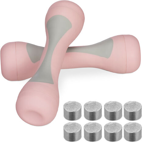 Relaxdays – Haltères personnalisables 2 pièces – Poids ajustable 1-2 kg – Revêtement caoutchouté ergonomique – Idéal pour entraînement à domicile