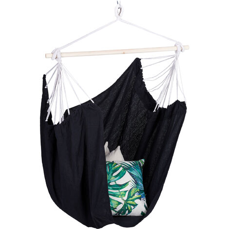 Relaxdays Hamac, coton, siège suspendu pour intérieur & extérieur, 150 kg, enfants & adultes, noir