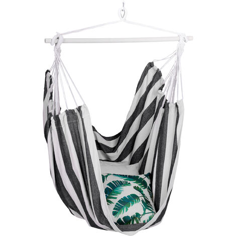 Relaxdays Hamac, coton, siège suspendu pour intérieur & extérieur, 150 kg, enfants & adultes, noir - blanc