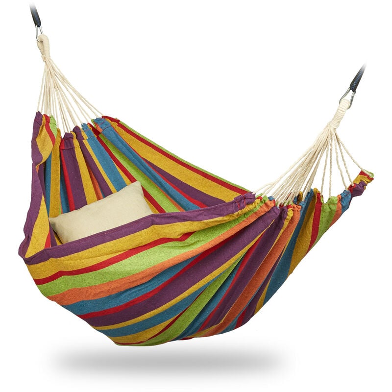 Hamac en coton, LxP : 150x190 cm, avec kit de fixation, jusqu'à 300 kg, transportable, xxl, multicolore - Relaxdays