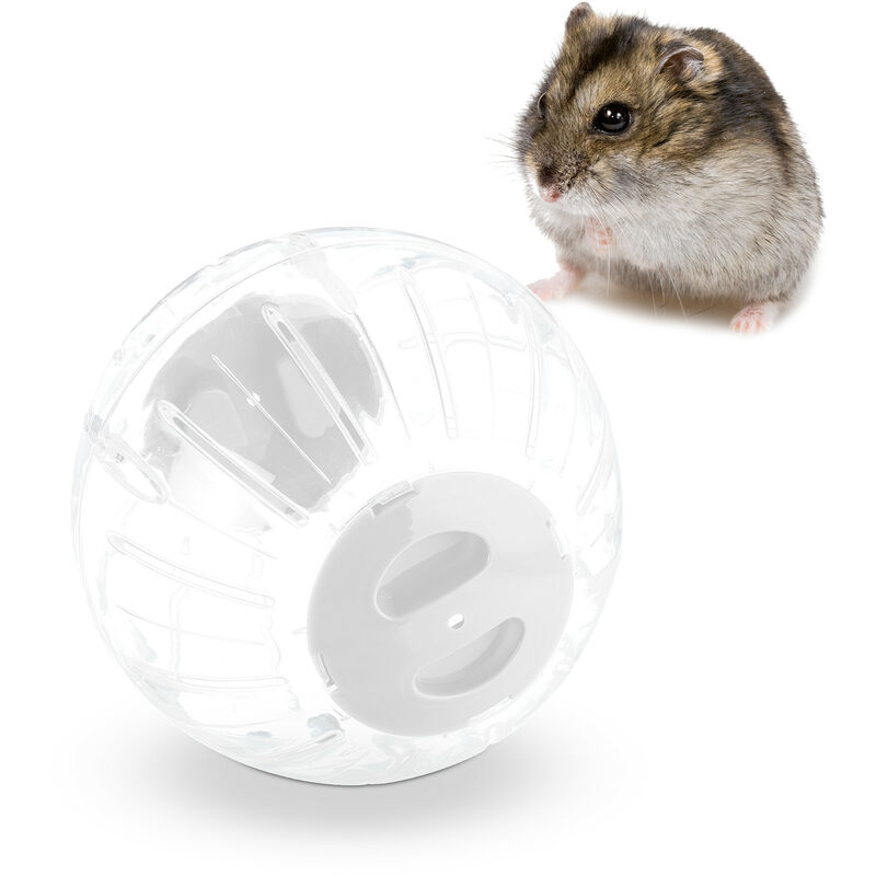 Relaxdays Hamsterball, Ø 18, 5 Cm, Laufkugel Für Hamster & Mäuse, Kunststoff, Nagerspielzeug Zum Laufen, Transparent/weiß