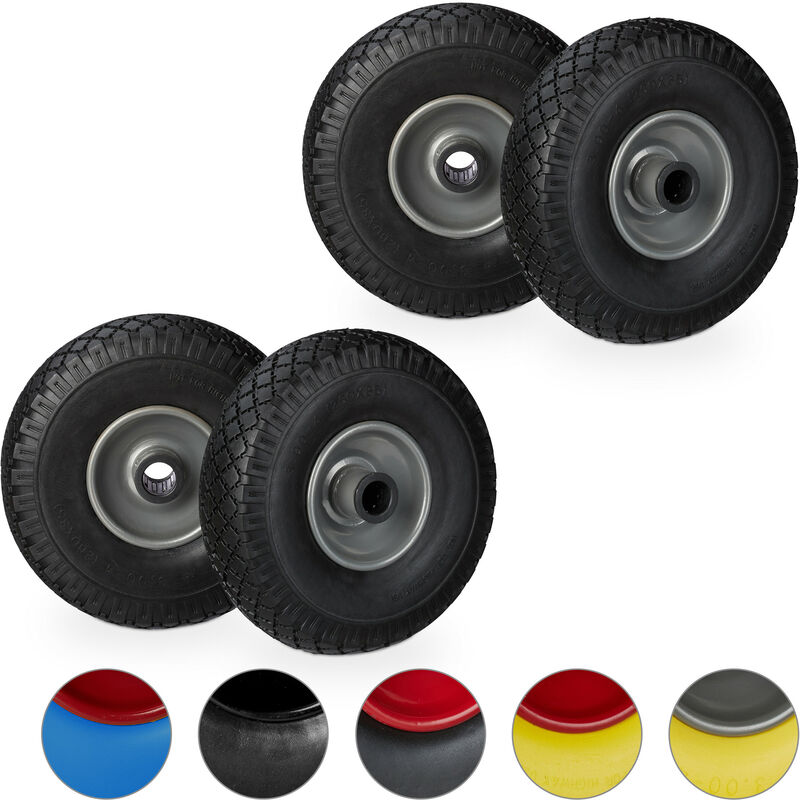 Set Of 4 Relaxdays Hand Truck Spare Tyres, Flatproof, 3.00-4 Solid Rubber Wheel, 25mm Axle, 100kg, Black/grey