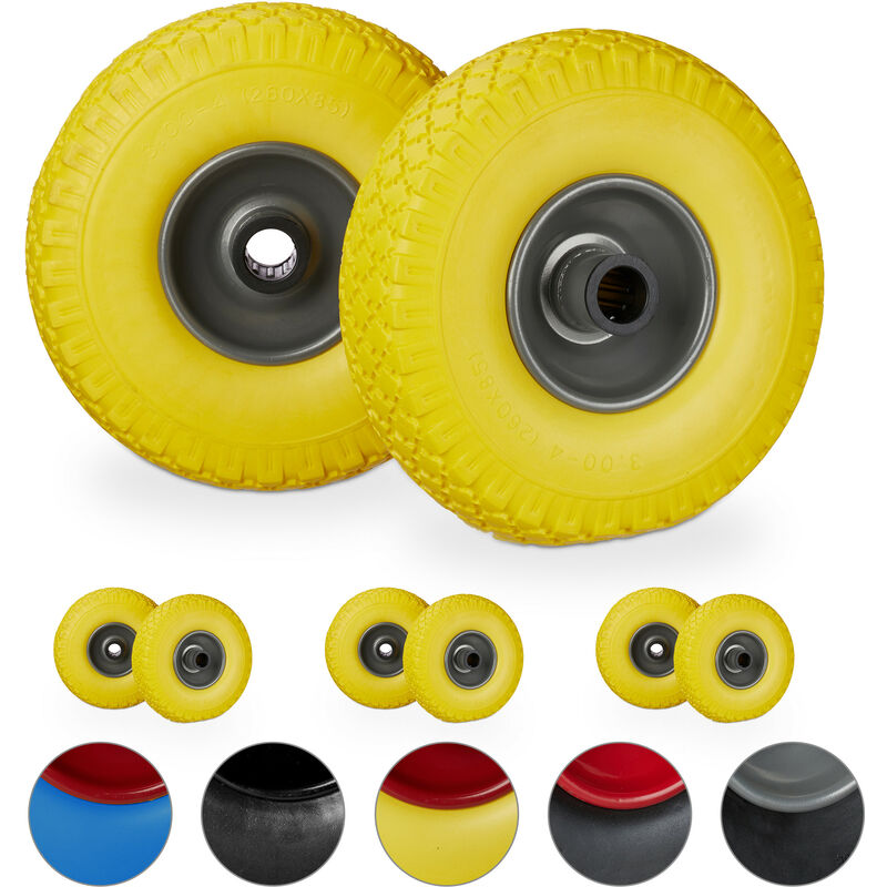 Set Of 8 Relaxdays Hand Truck Spare Tyres, Flatproof, 3.00-4 Solid Rubber Wheel, 25mm Axle, 100kg, Yellow/grey