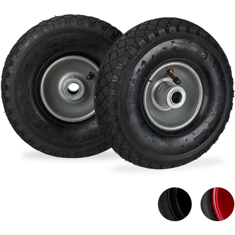 Hand Truck Wheels 3.00-4, Set of 2, Pneumatic, Up to 100 kg, 260 x 85 mm, Steel Rim Tyres, Black/Gray - Relaxdays