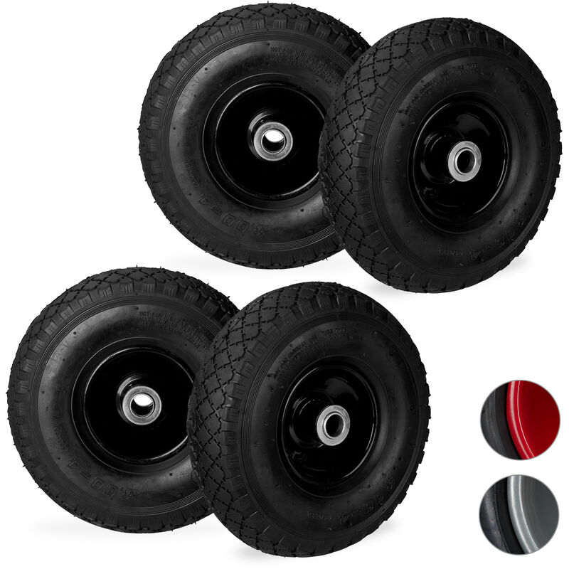 Set Of 4 Relaxdays Hand Truck Wheels 3.00-4, Pneumatic, Up To 100 Kg, 260 X 85 Mm, Steel Rim Tyres, Black
