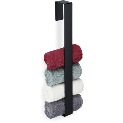   Handtuchhalter, 430er Edelstahl, Bad, Küche, selbstklebend, Handtuchstange ohne Bohren, HBT 45x4x6 cm, schwarz