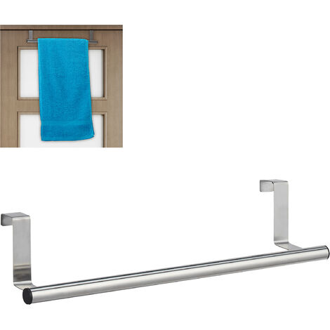   Handtuchhalter für Tür & Schrank, zum Einhängen, Edelstahl, Handtuchstange ohne Bohren, Küche & Bad, silber