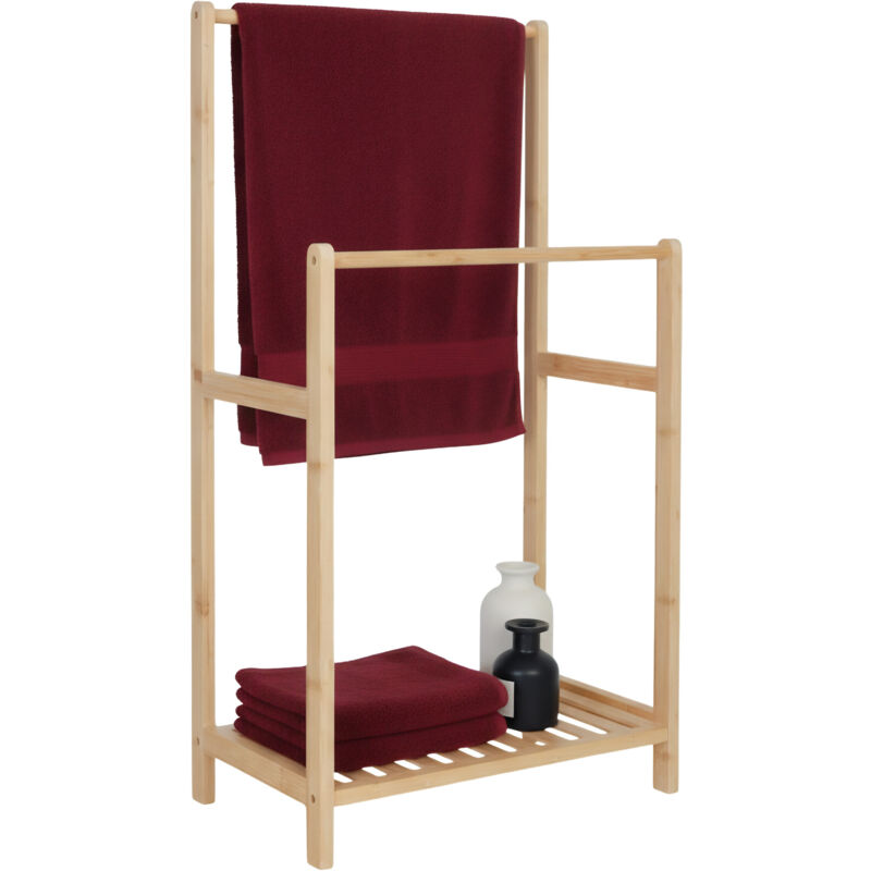 Relaxdays Handtuchständer Bambus, 2 Stangen, Mit Ablage, Hbt, 77, 5 X 42 X 24 Cm, Freistehend, Duschtuchhalter Bad, Natur