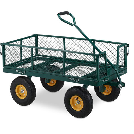 Relaxdays Handwagen klappbare Seitenteile praktischer Bollerwagen für den Garten bis 200 kg grün mit Luftbereifung