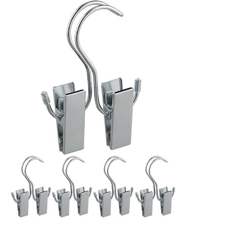 Relaxdays Hanger Clips Set of 5, Double Clamp, Rubberised, Storage Boots & Caps, Iron, HWD: 14 x 9.5 x 2.5 cm,  Silver